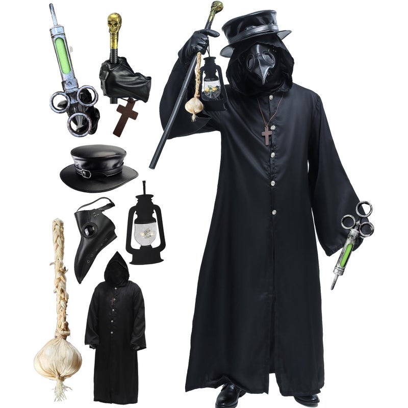 Absolute Vibe Plague Doctor Bird Mask and Hat Combo Set Halloween Costume Steampunk Cosplay Props (S, BLACK-001) - Image 1